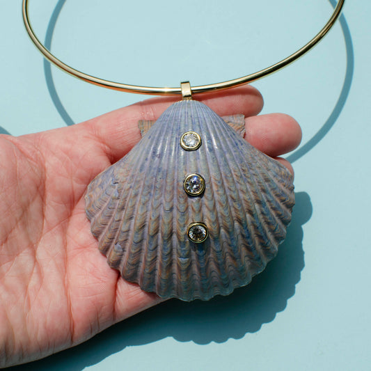 Indigo Dyed Yellow Cup Scallop Shell Necklace