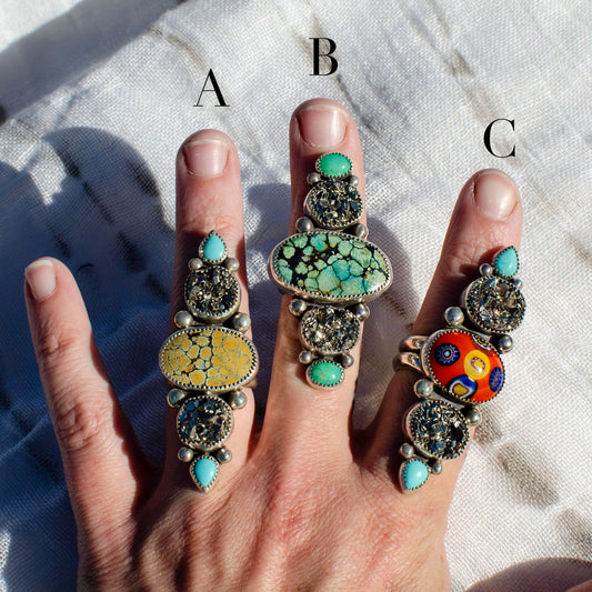 Multi Stone Pyrite and Turquoise Rings