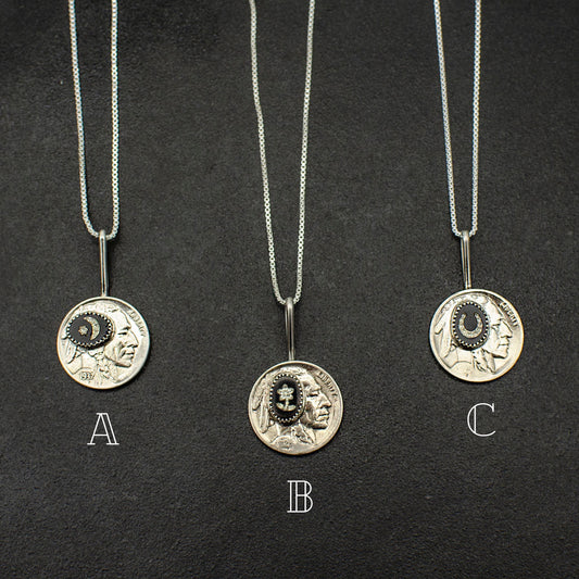 Buffalo Nickel & Vintage Glass Pendant