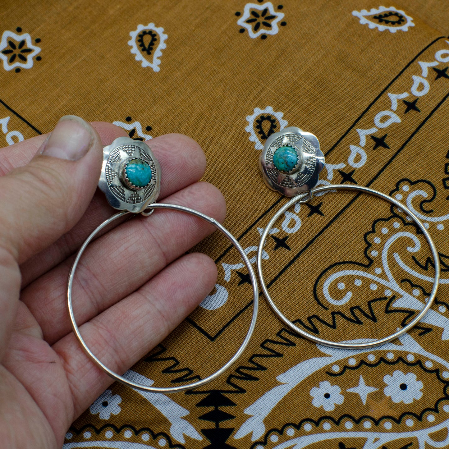 Nashville Turquoise Concho Hoops
