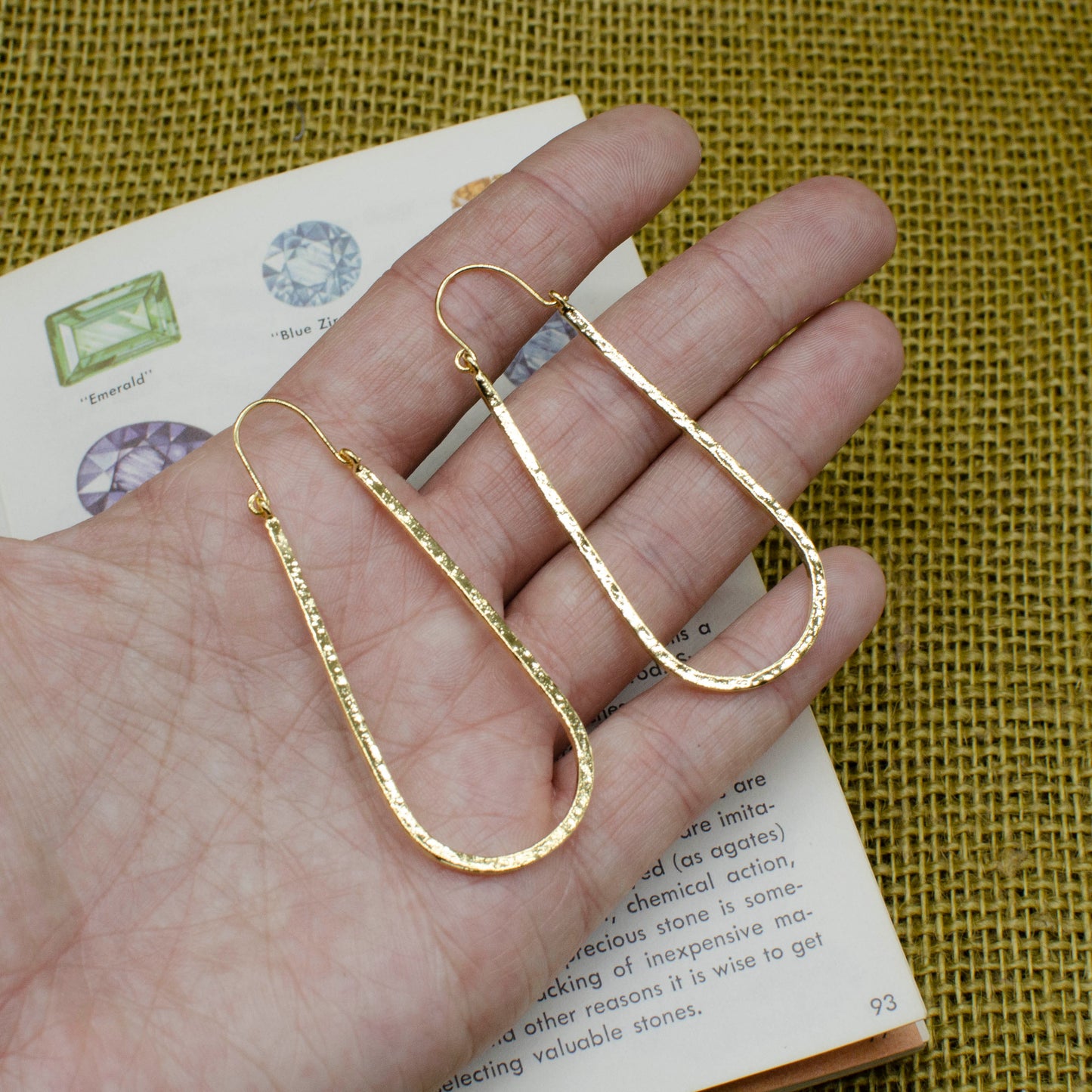 Hammered Gold Drop Hoops