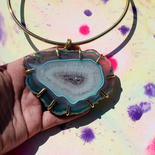 Blue Dreams Agate Claw Prong Statement Necklace