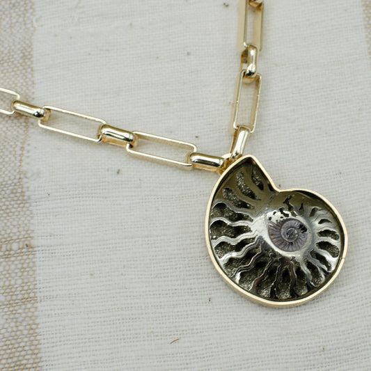 Pyrite Ammonite Fossil Necklace