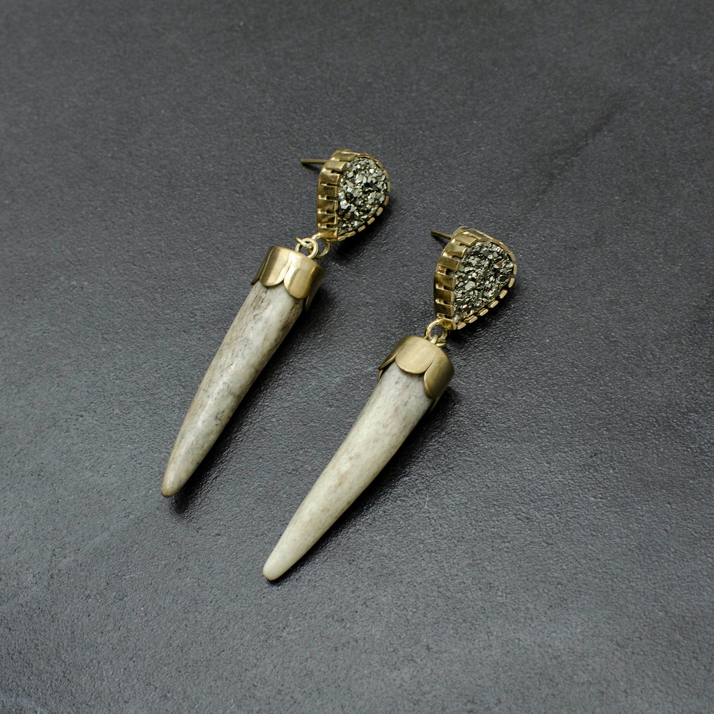 Antler and Pyrite Drop Earrings