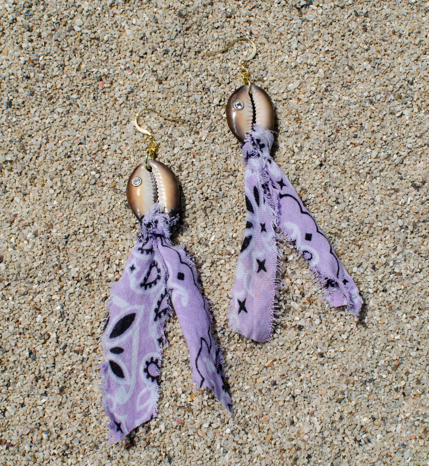 Cowrie Shell & Frayed Bandana Earrings