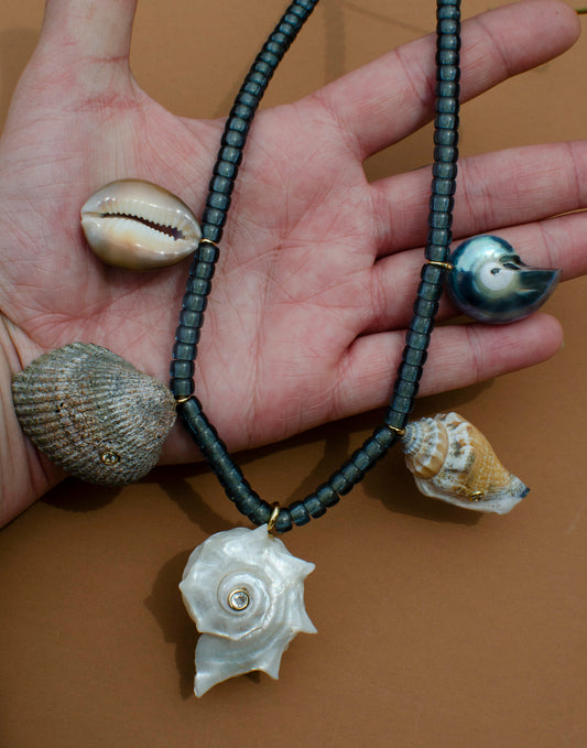 Blue/Gray Adjustable Shell Necklace