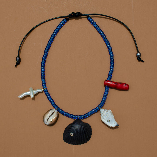 Black and Blue Shell Charm Necklace