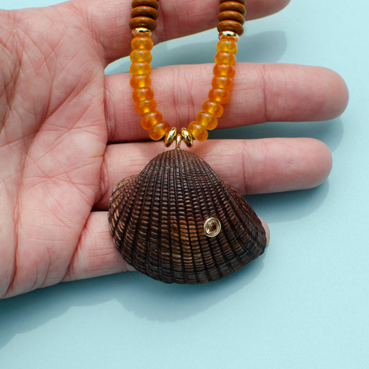 Dyed Brown Shell Beaded Necklace