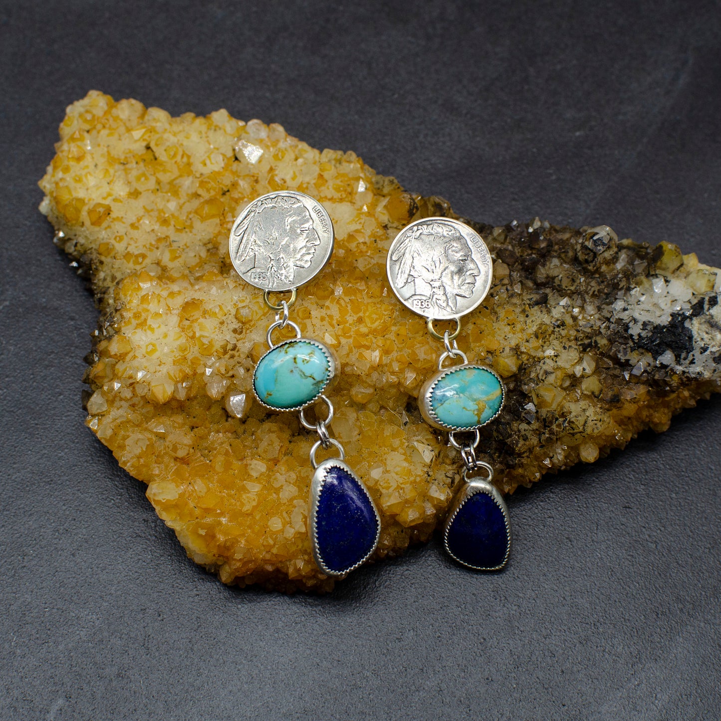 Multi Stone Buffalo Nickel Earrings