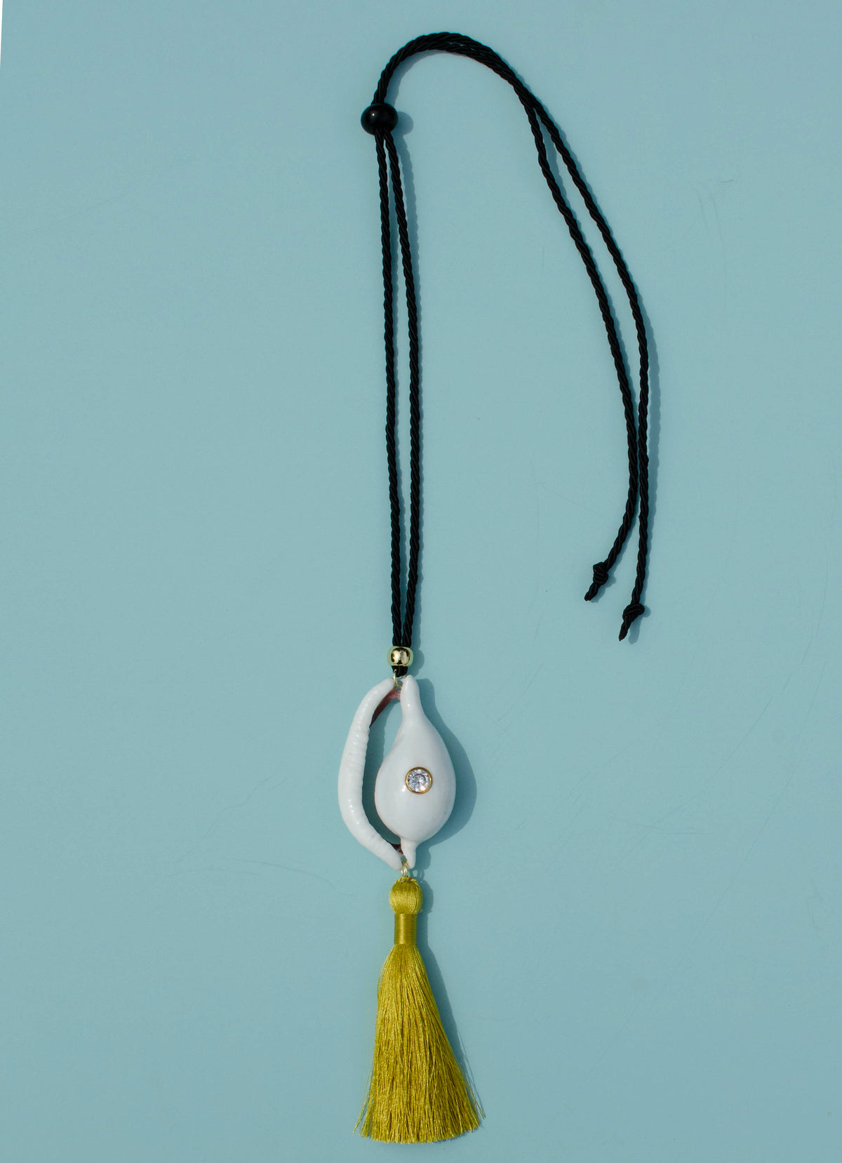 Chartreuse Cowrie Tassel Necklace