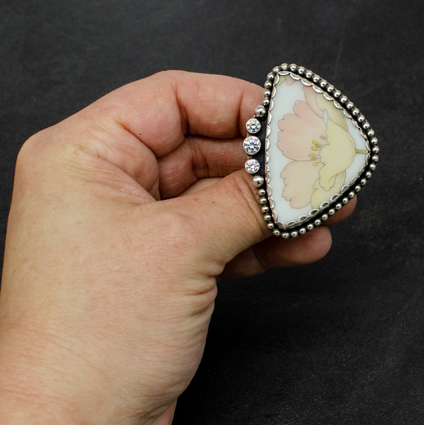 Vintage Broken China Poppy Ring