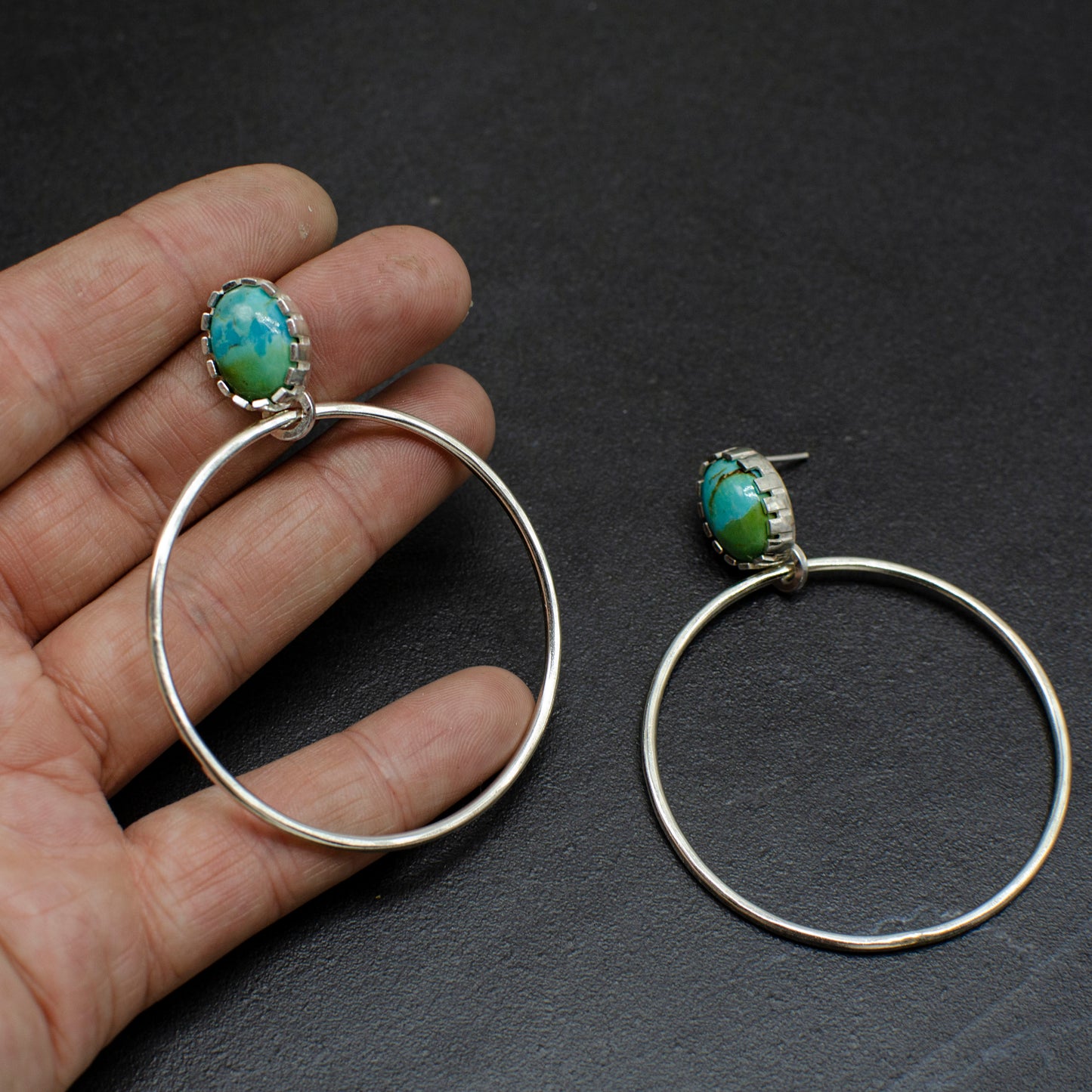 Oval Green Turquoise Hoops