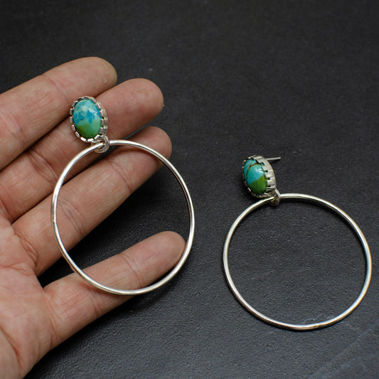 Oval Green Turquoise Hoops