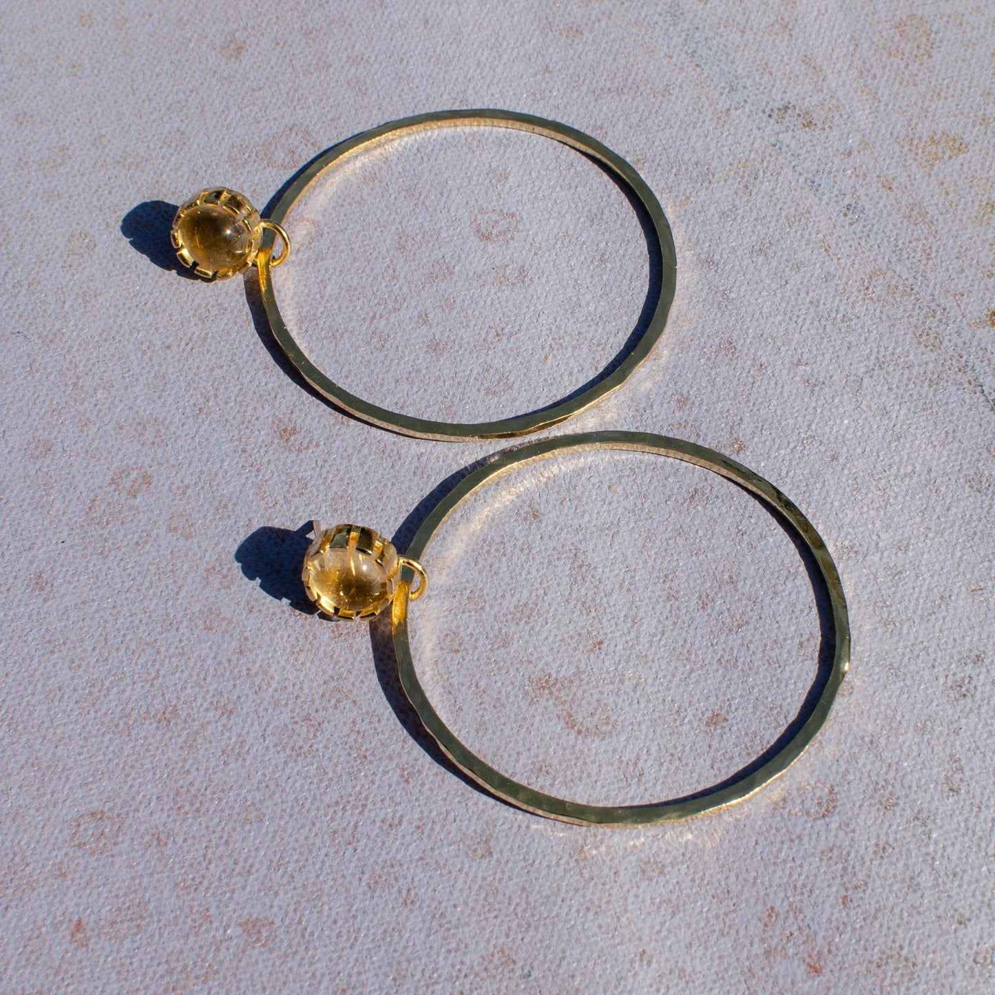 Golden Citrine Hammered Hoops