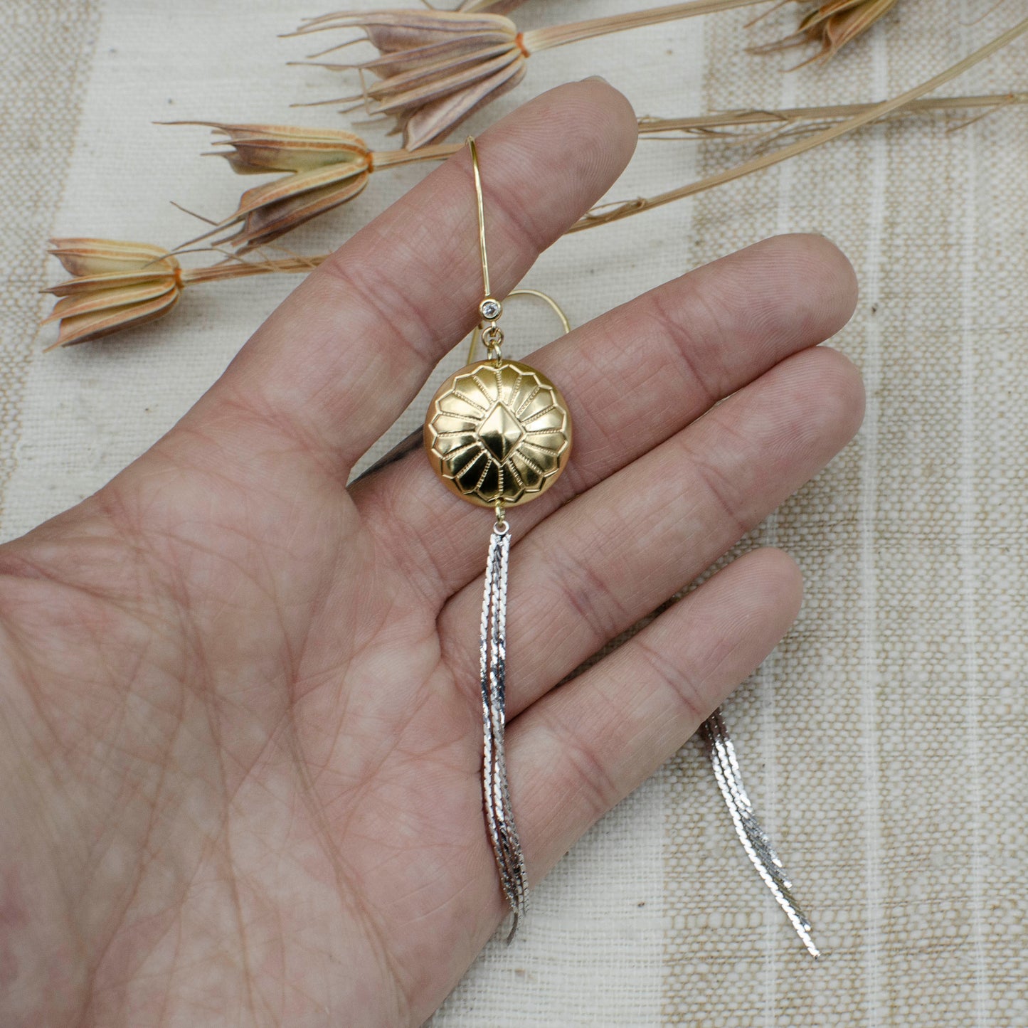 Elongated Concho Drop Earring