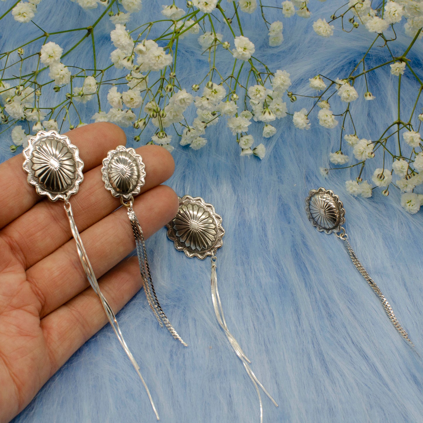 Concho Drop Tassel Earrings