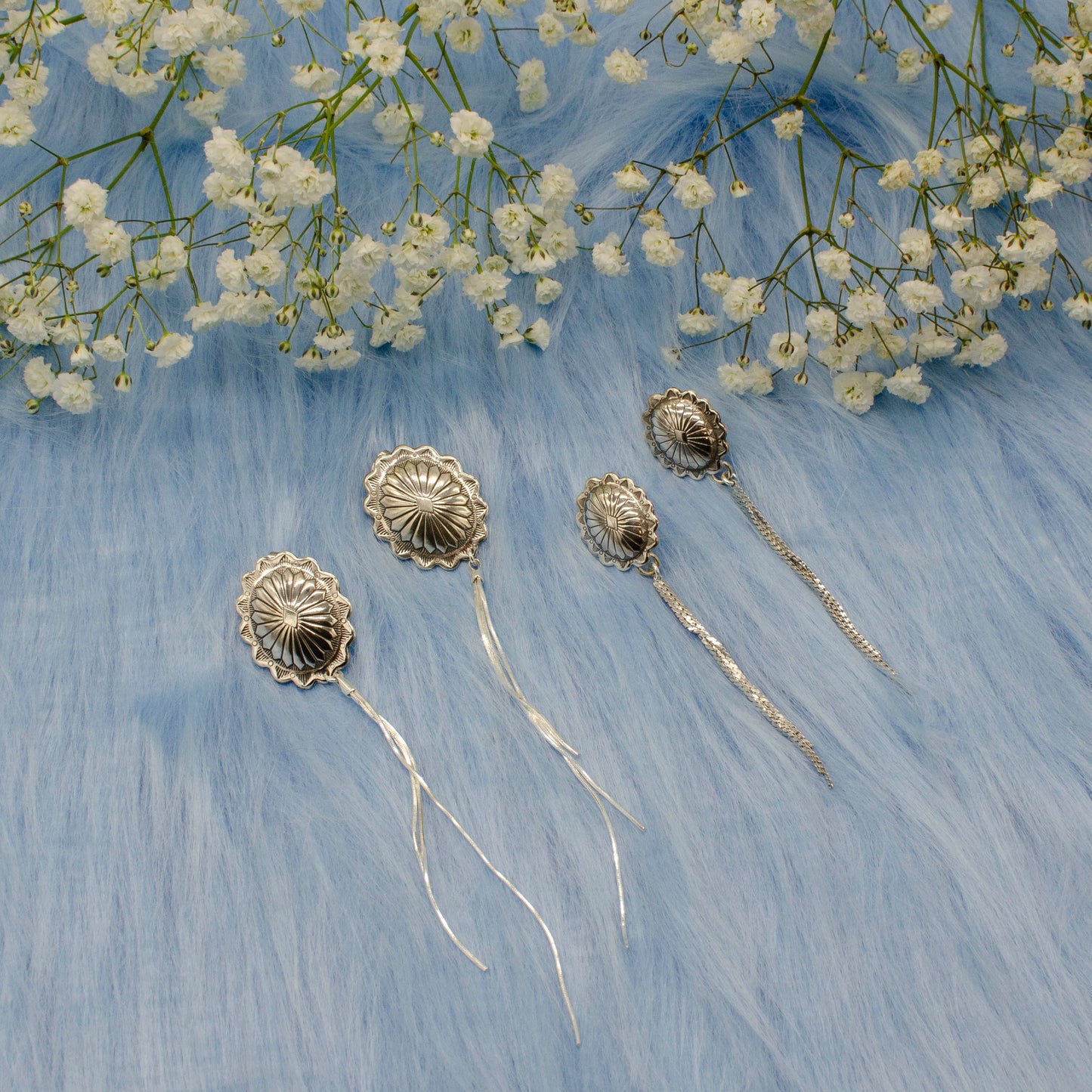 Concho Drop Tassel Earrings