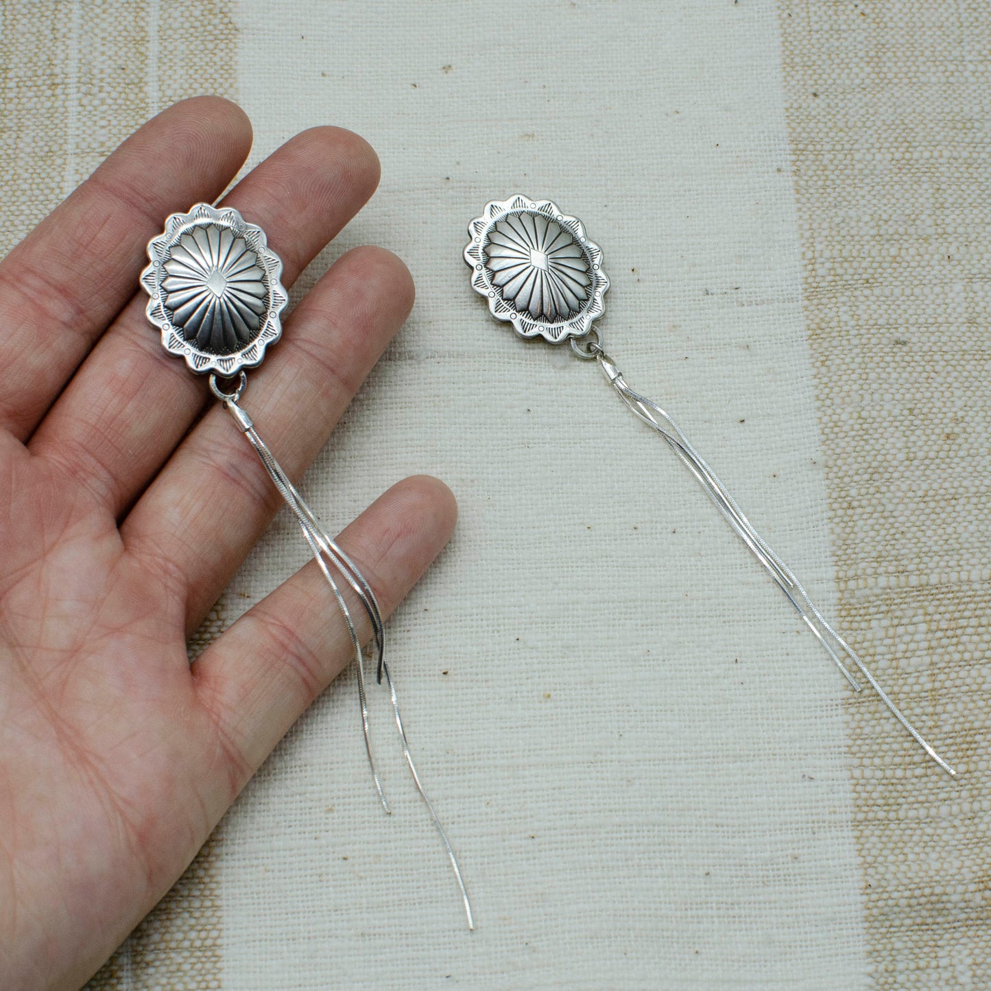 Concho Drop Tassel Earrings