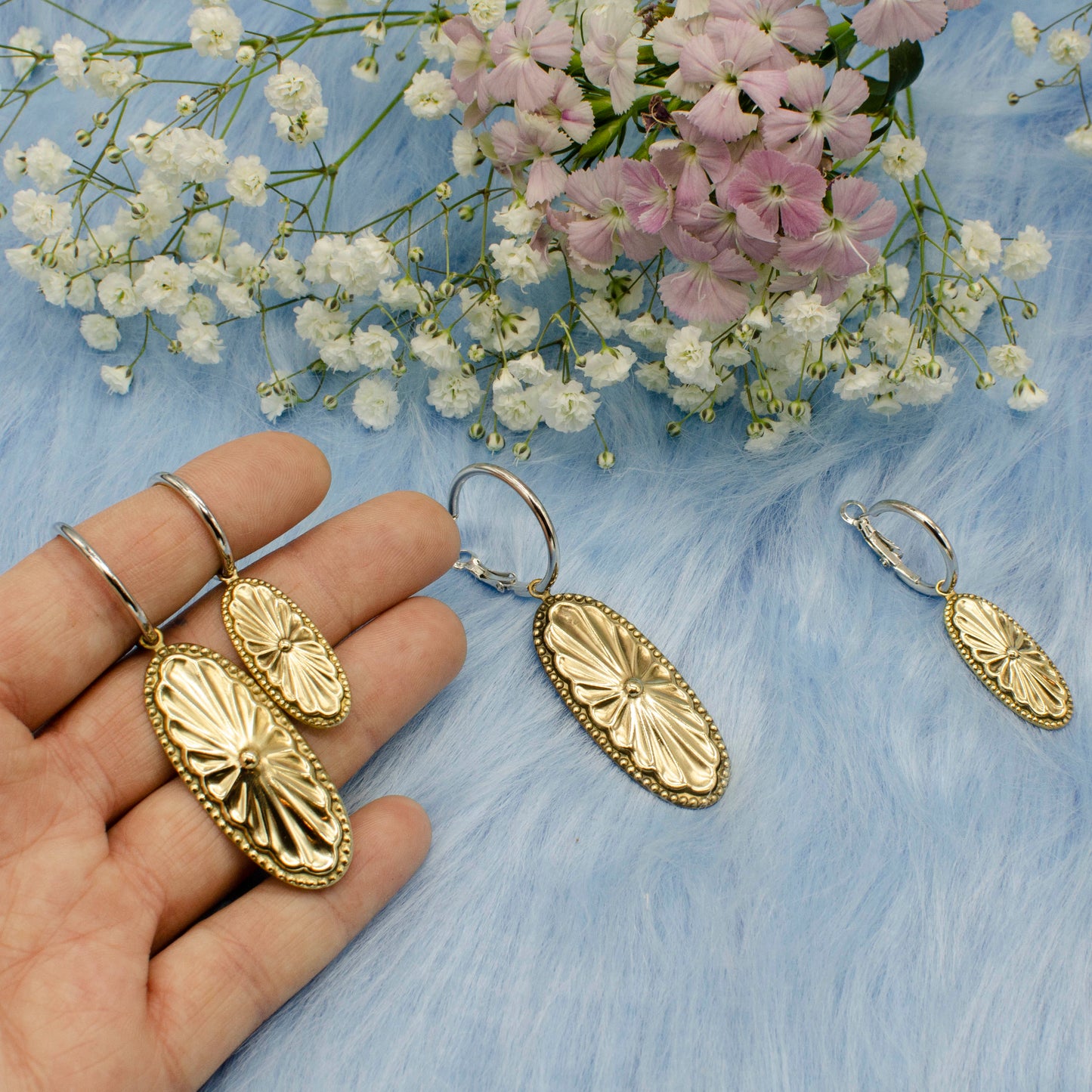 Brass Concho Hoop Earrings
