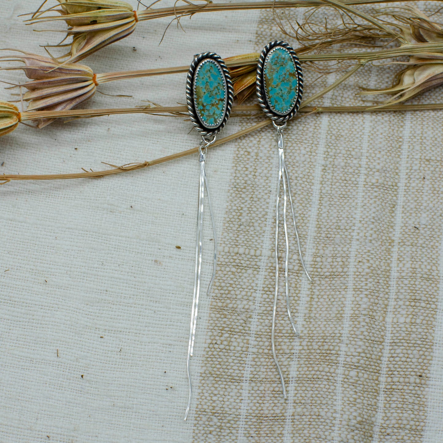 Turquoise Drop Tassel Earrings