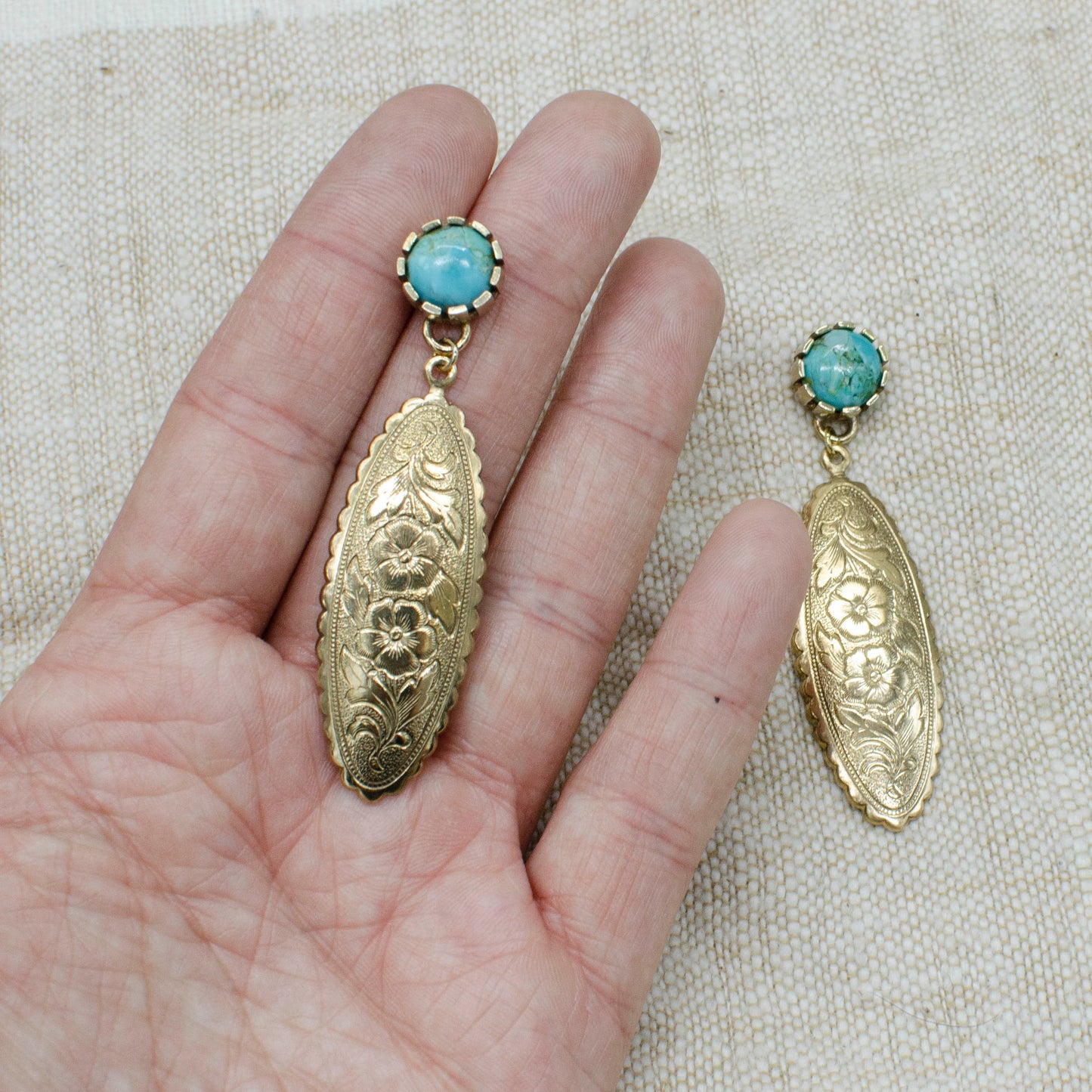 Engraved Floral Turquoise Earrings