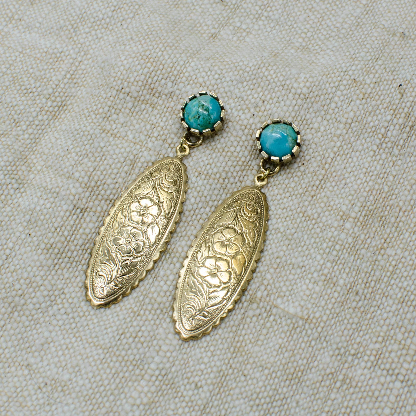 Engraved Floral Turquoise Earrings