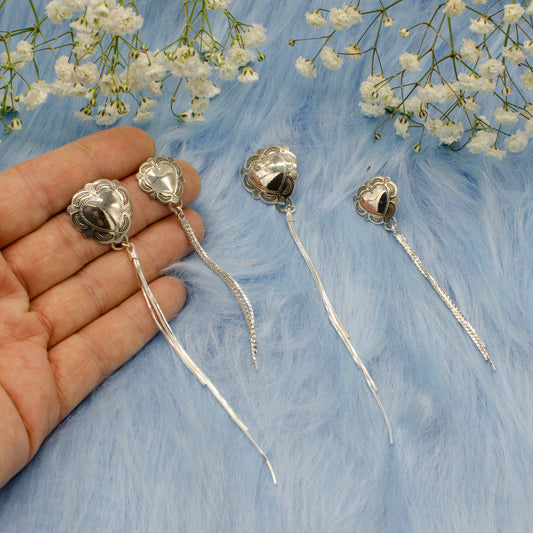 Heart Concho Drop Tassel Earrings