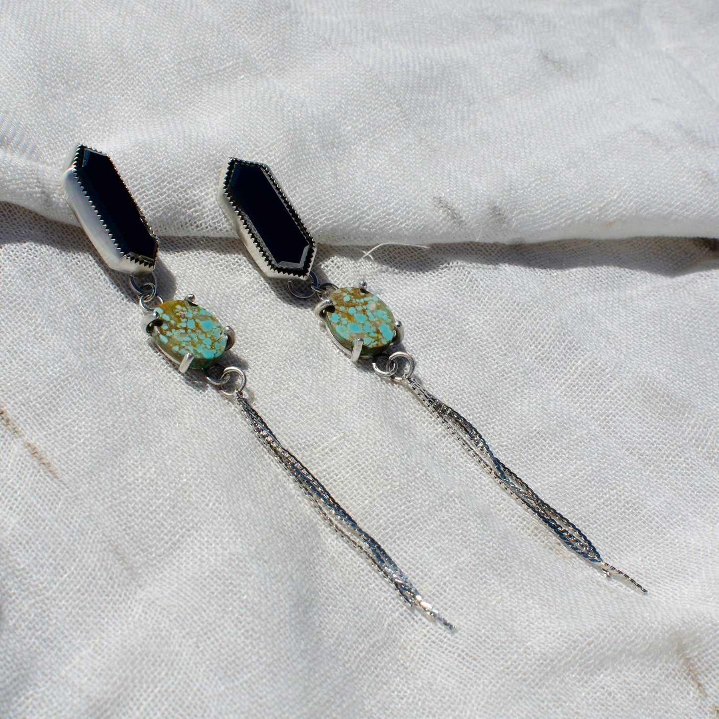 Black Hex & Turquoise Drop Earrings