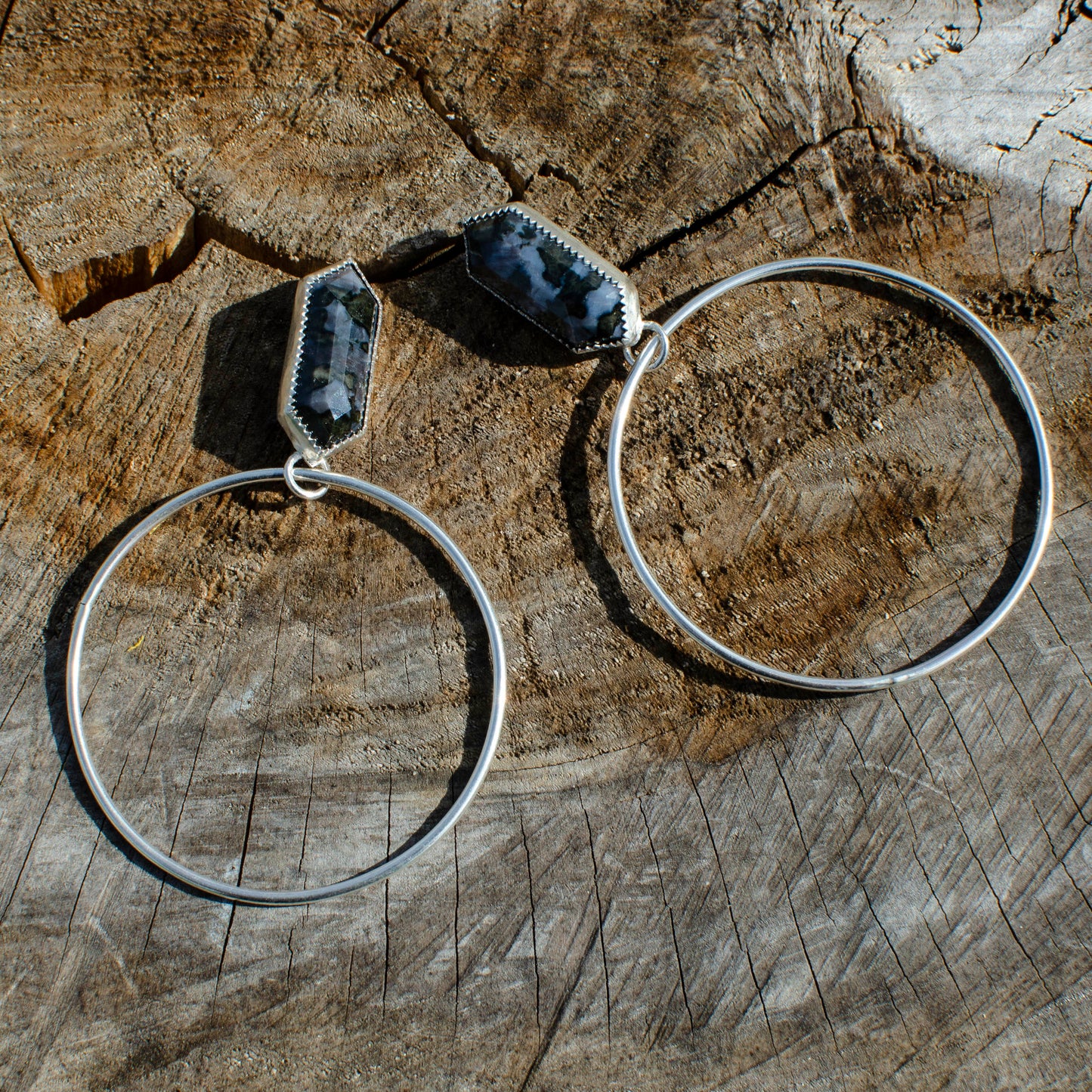 Indigo Gabbro Silver Hex Hoops