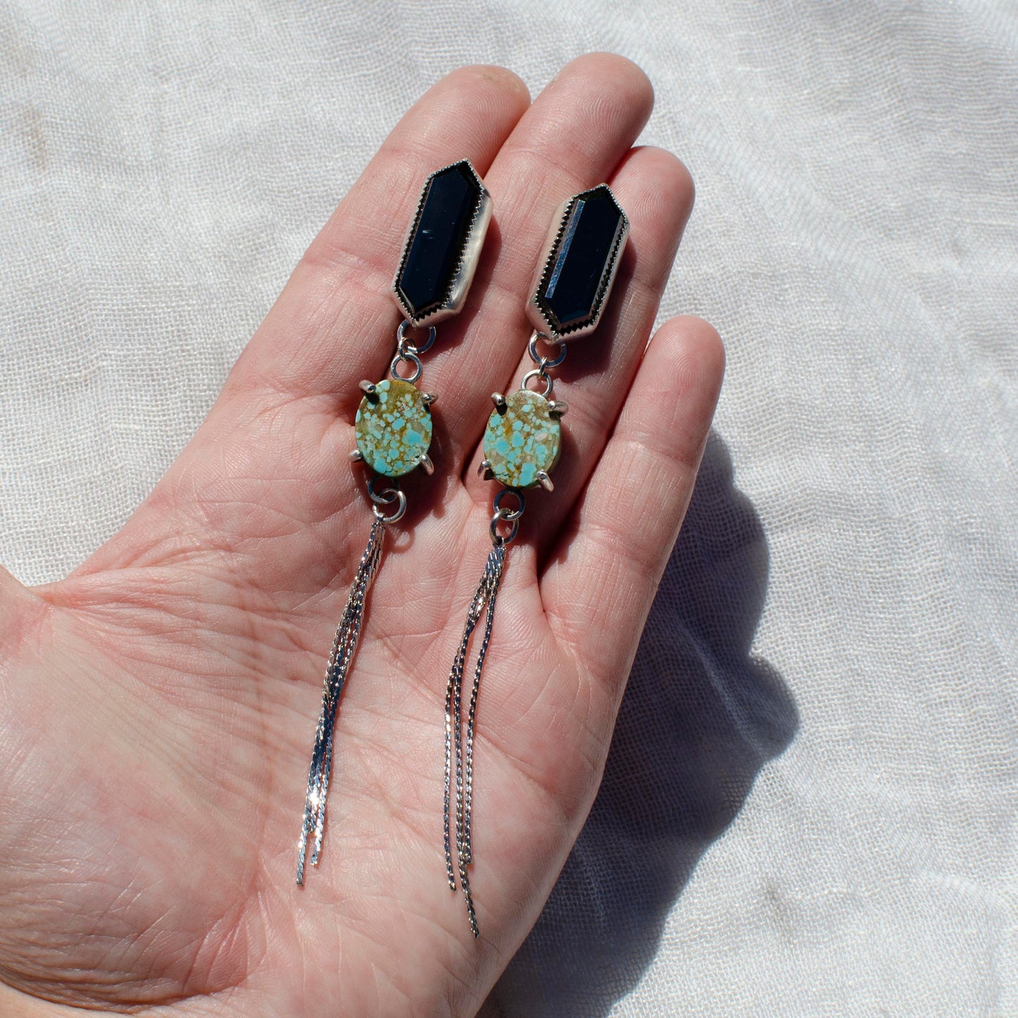 Black Hex & Turquoise Drop Earrings