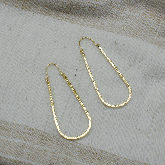 Hammered Gold Drop Hoops