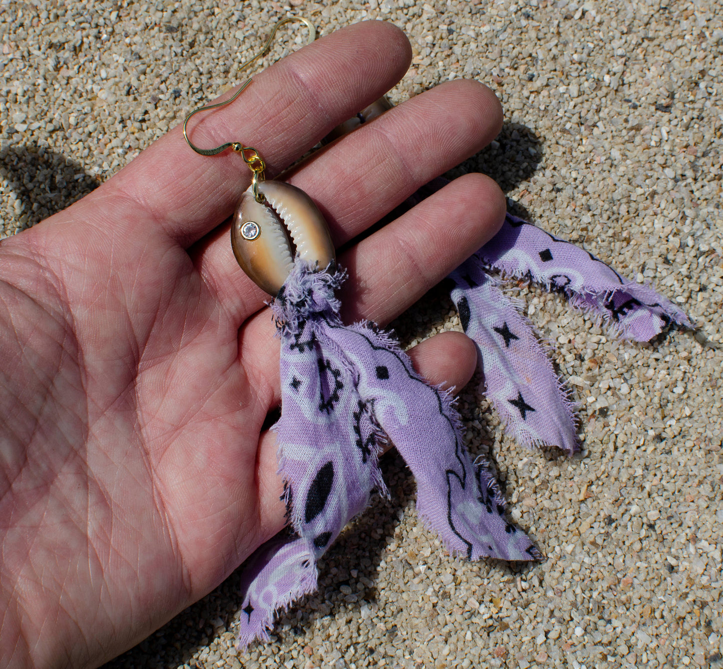 Cowrie Shell & Frayed Bandana Earrings