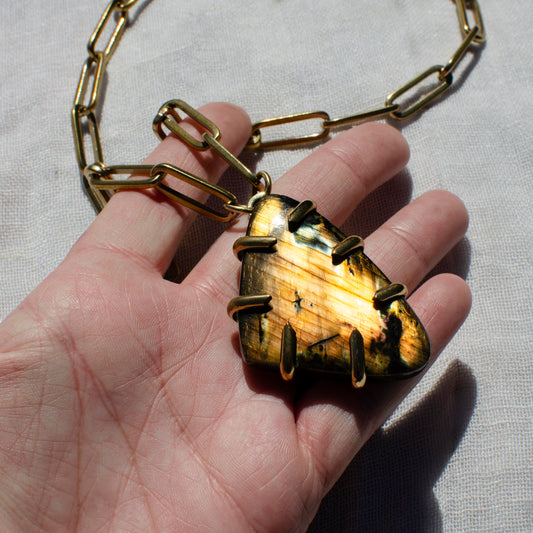 Flashy Labradorite Claw Prong Pendant
