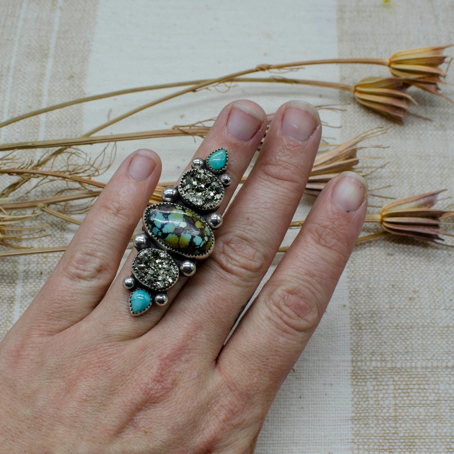 Multi Stone Ring Turquoise & Pyrite Ring