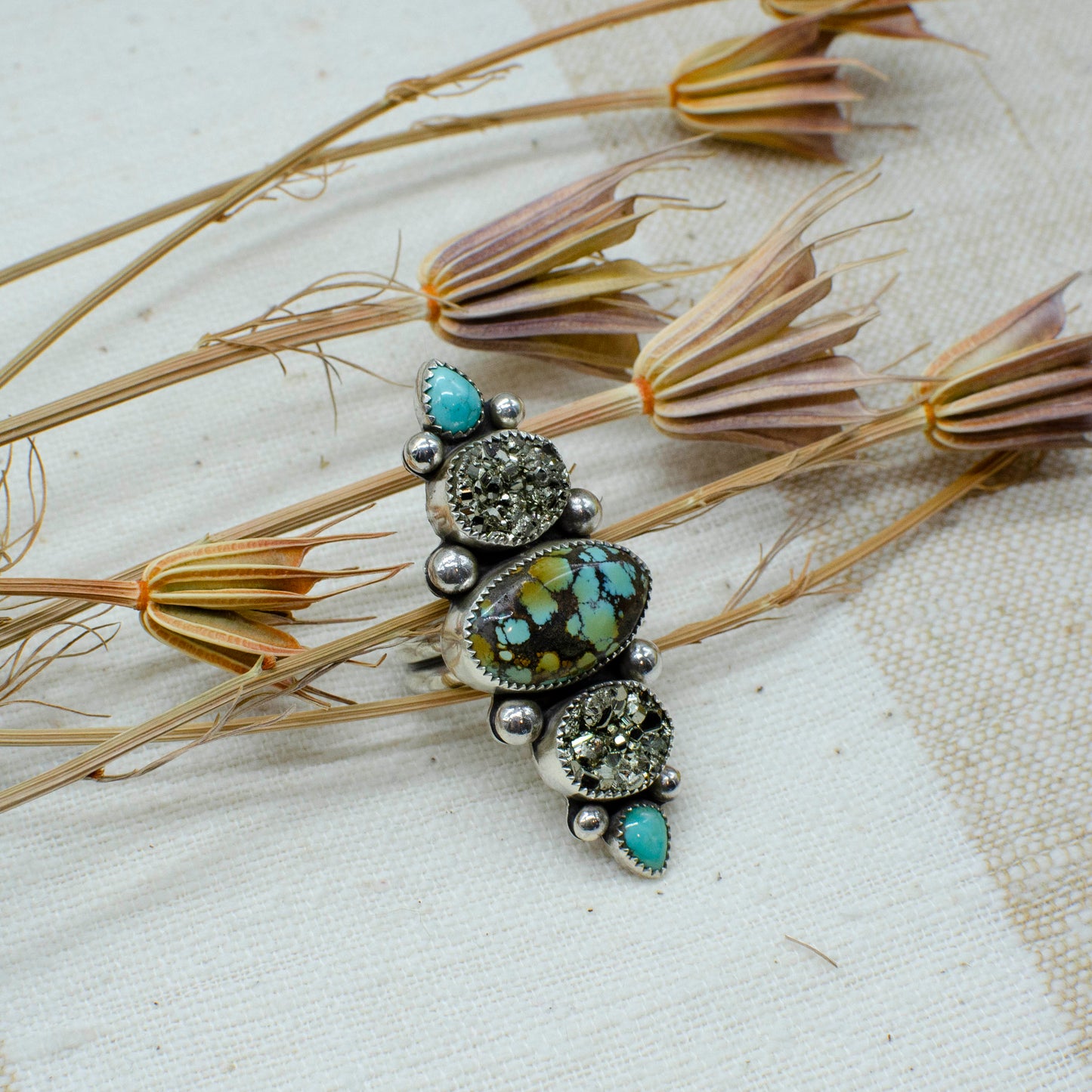 Multi Stone Ring Turquoise & Pyrite Ring