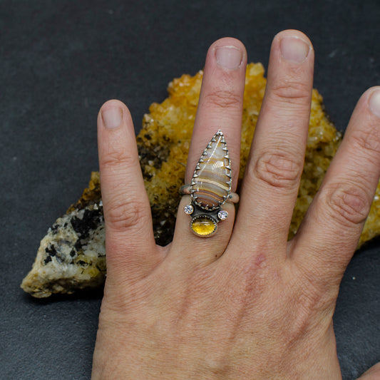 Citrine & Red Lace Agate Ring