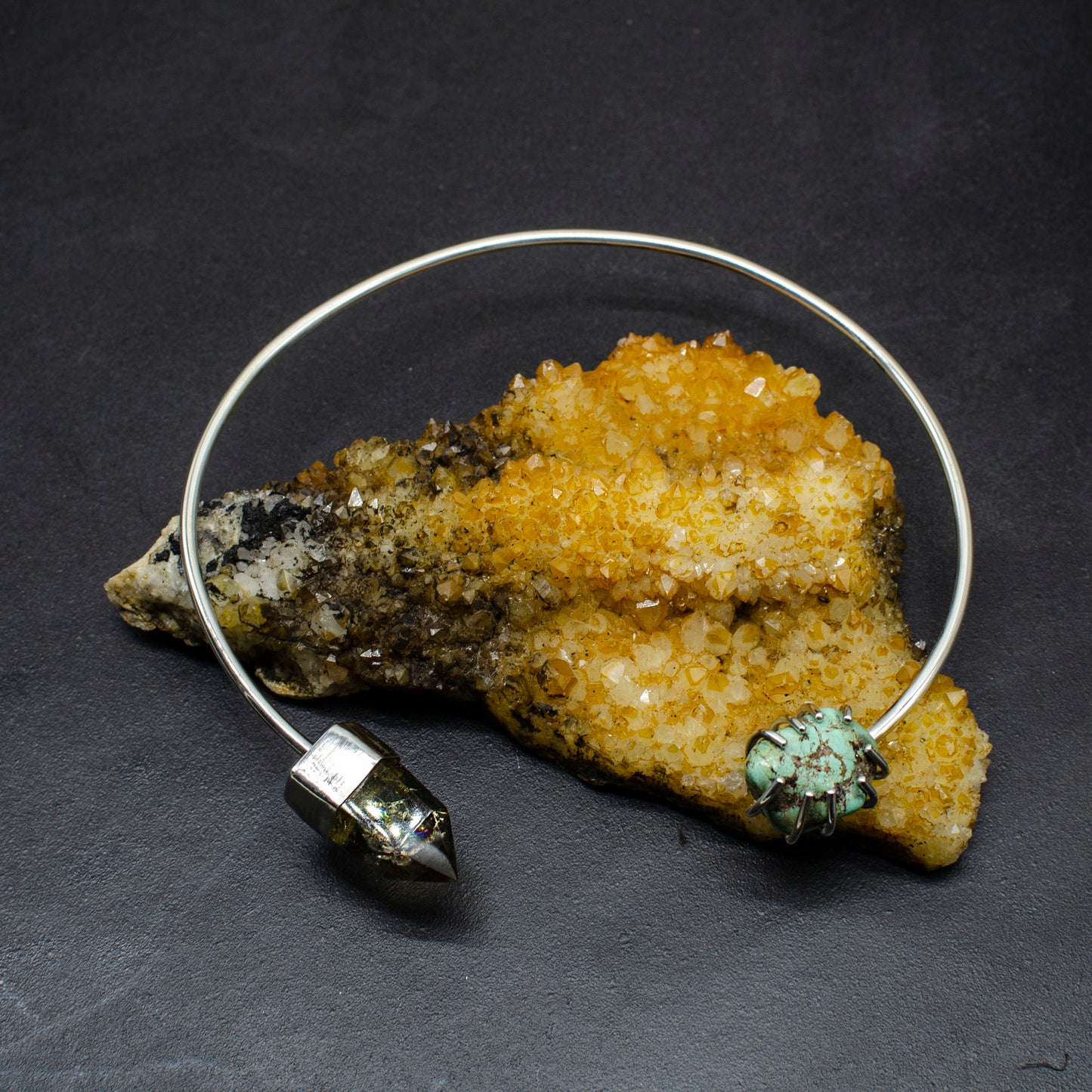 Turquoise Nugget and Citrine Point Statement Collar