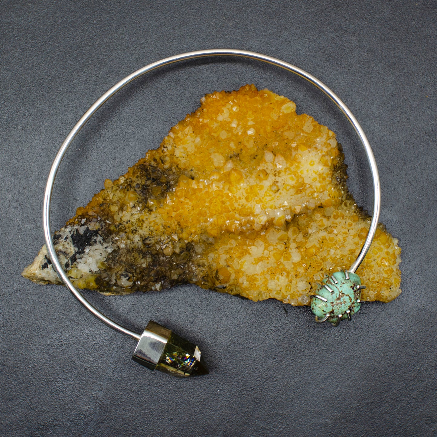 Turquoise Nugget and Citrine Point Statement Collar