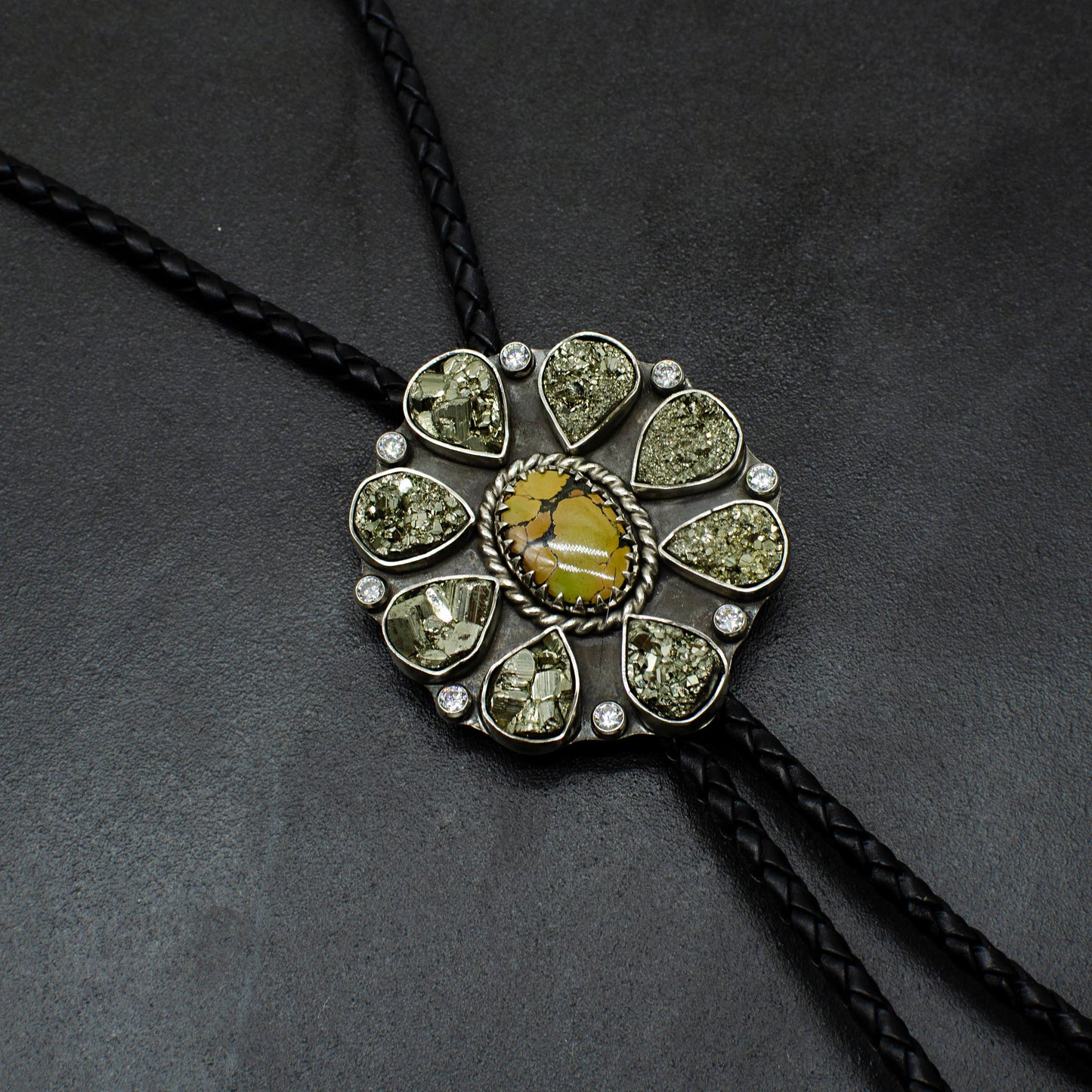 Pyrite and Turquoise Sparkle Statement Bolo
