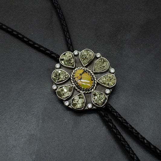 Pyrite and Turquoise Sparkle Statement Bolo