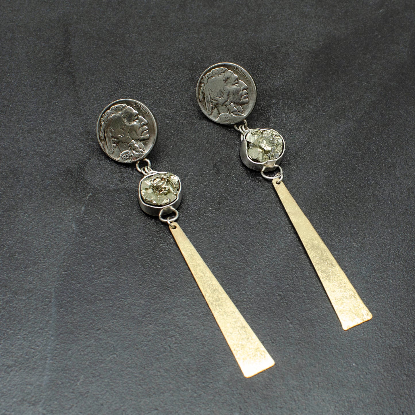 Pyrite Buffalo Drop Earrings