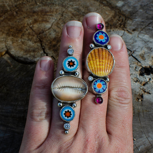 Shell Mermaid Cowgirl Statement Rings