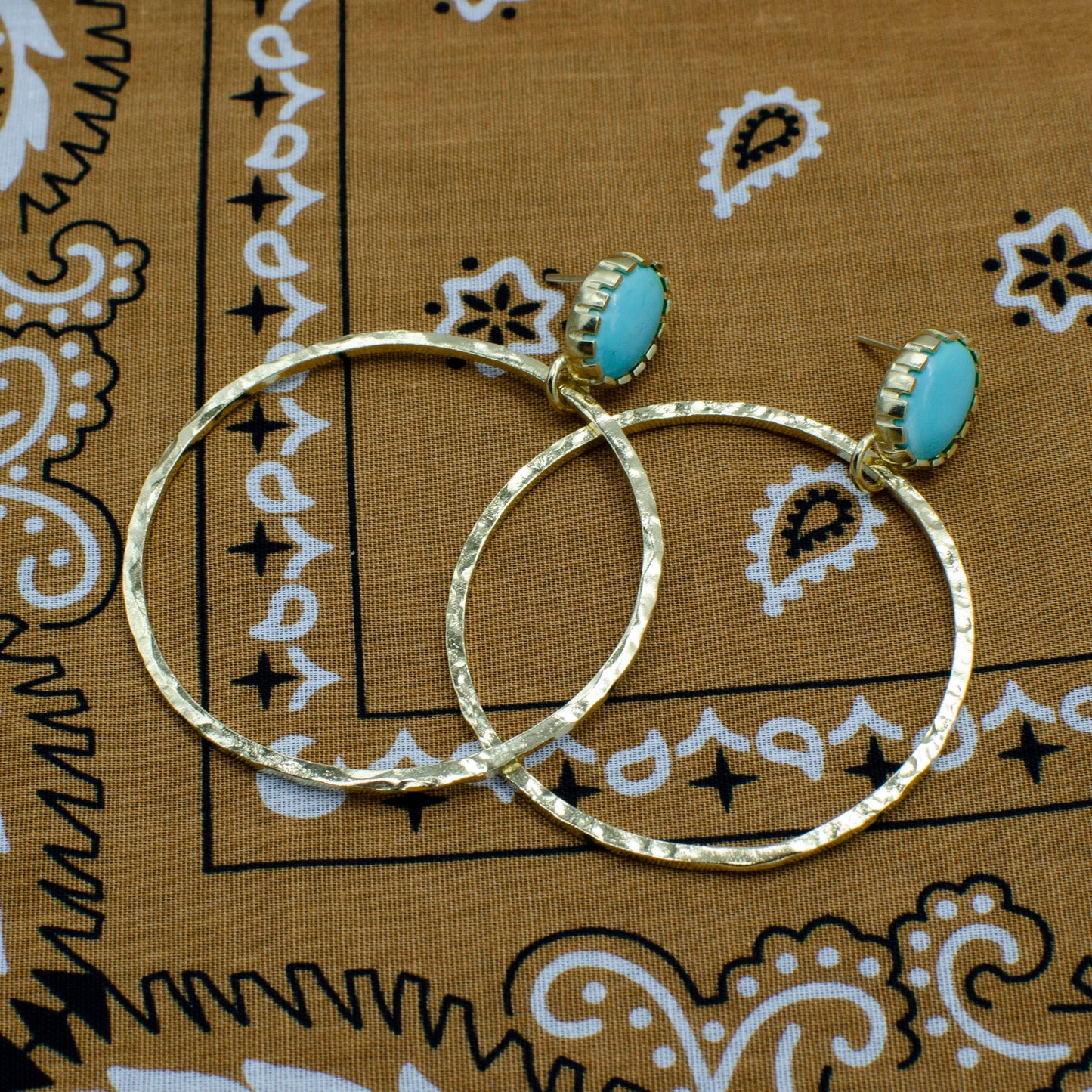 Sleeping Beauty Turquoise & Gold Hoops