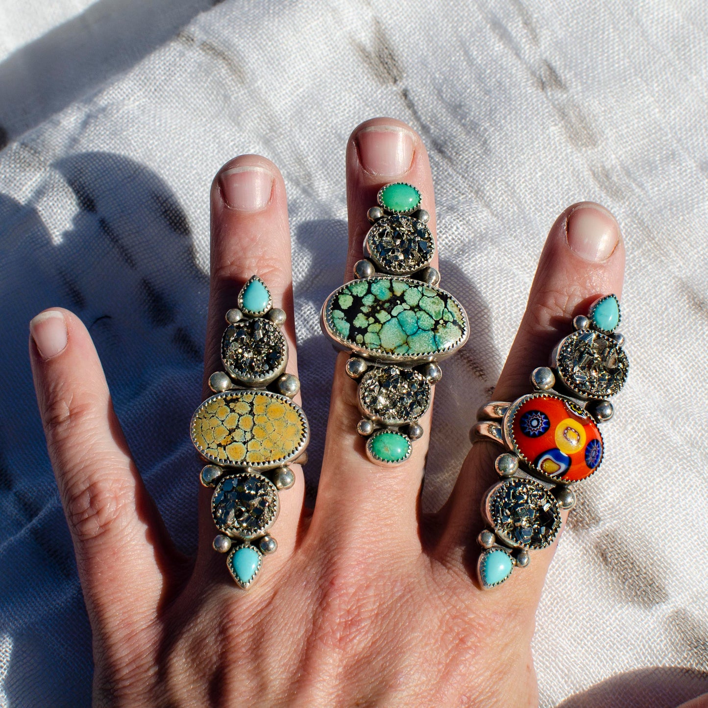 Multi Stone Pyrite and Turquoise Rings