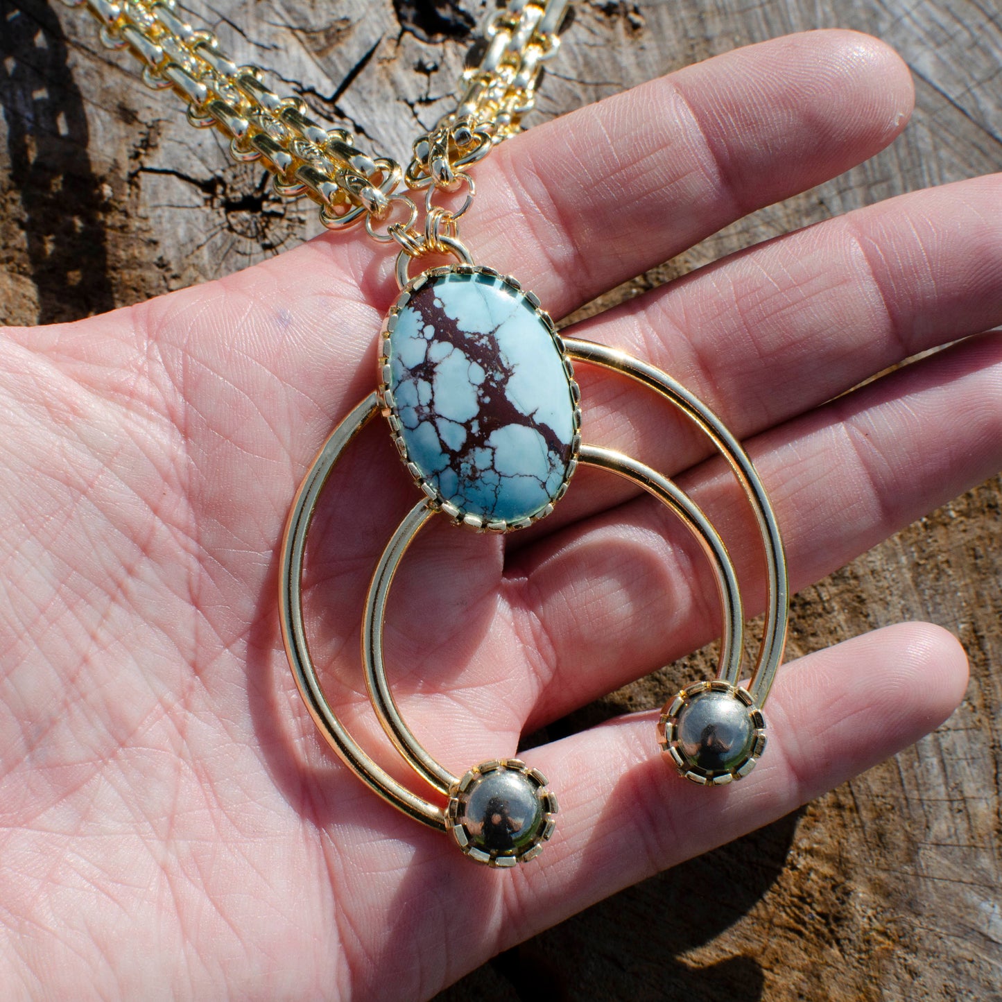 Small Cosmic Sparkle Squash with Turquoise and Pyrite