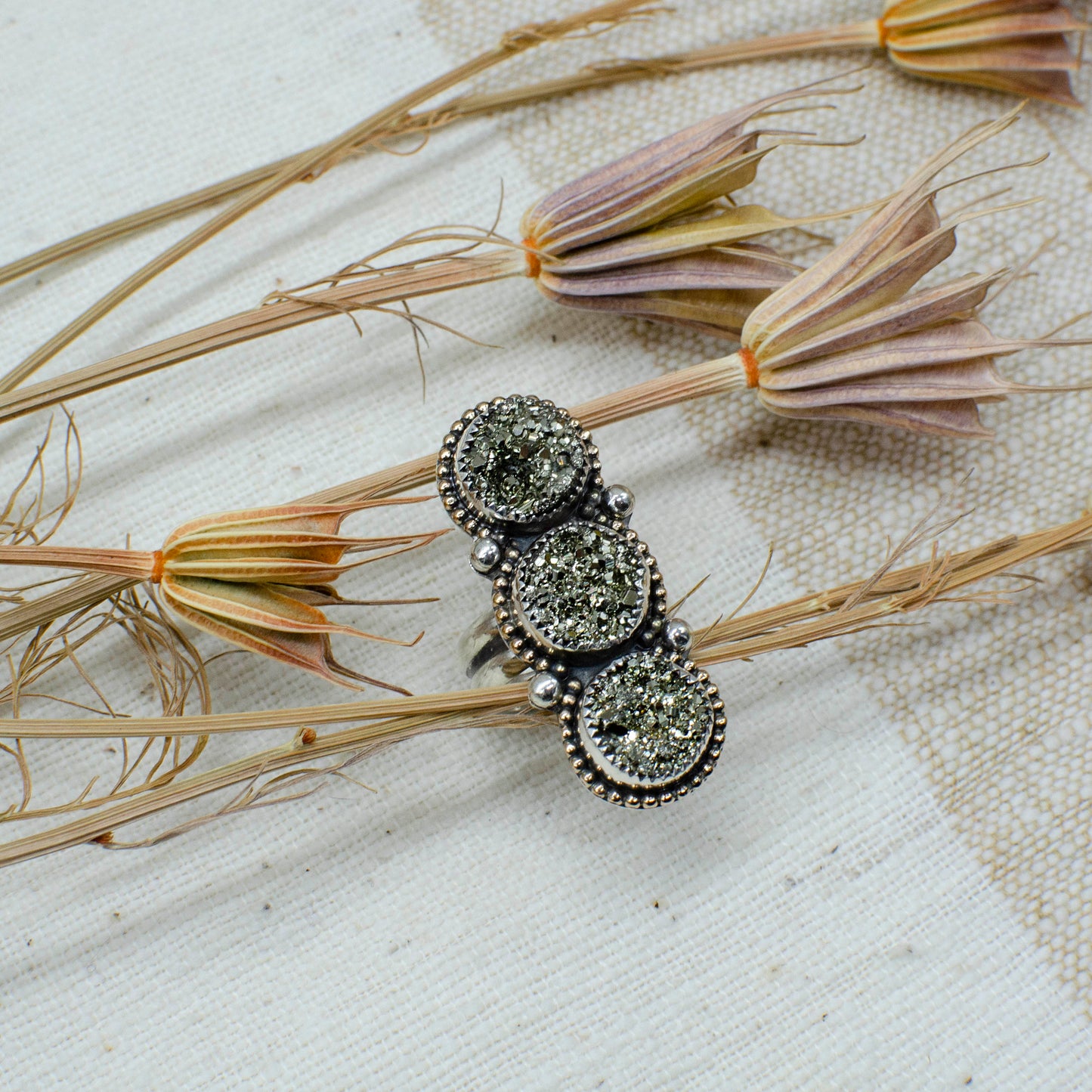 Triple Pyrite Sparkle Ring