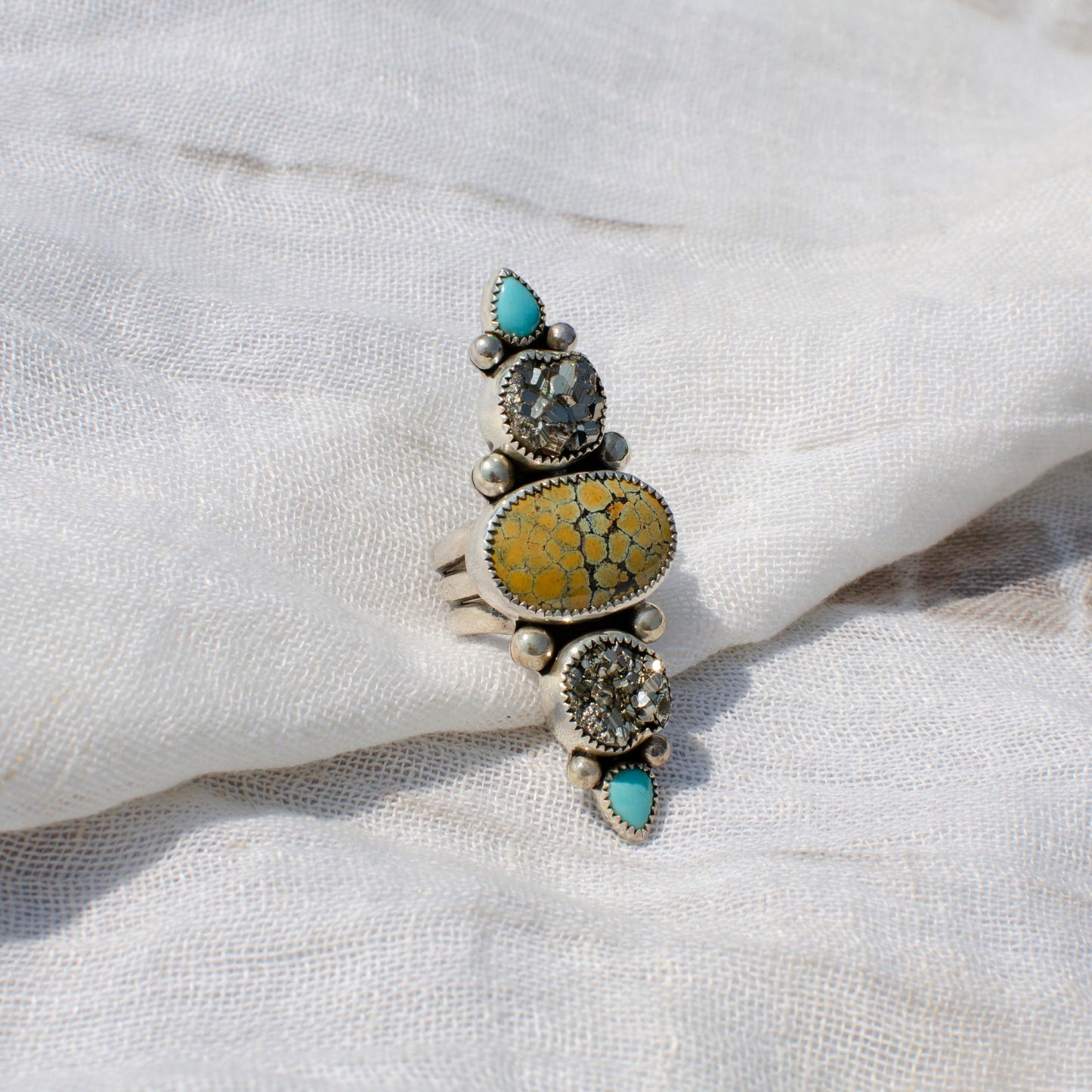 Multi Stone Pyrite and Turquoise Rings