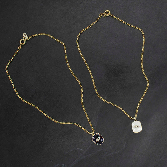 Square Enamel Evil Eye Pendant