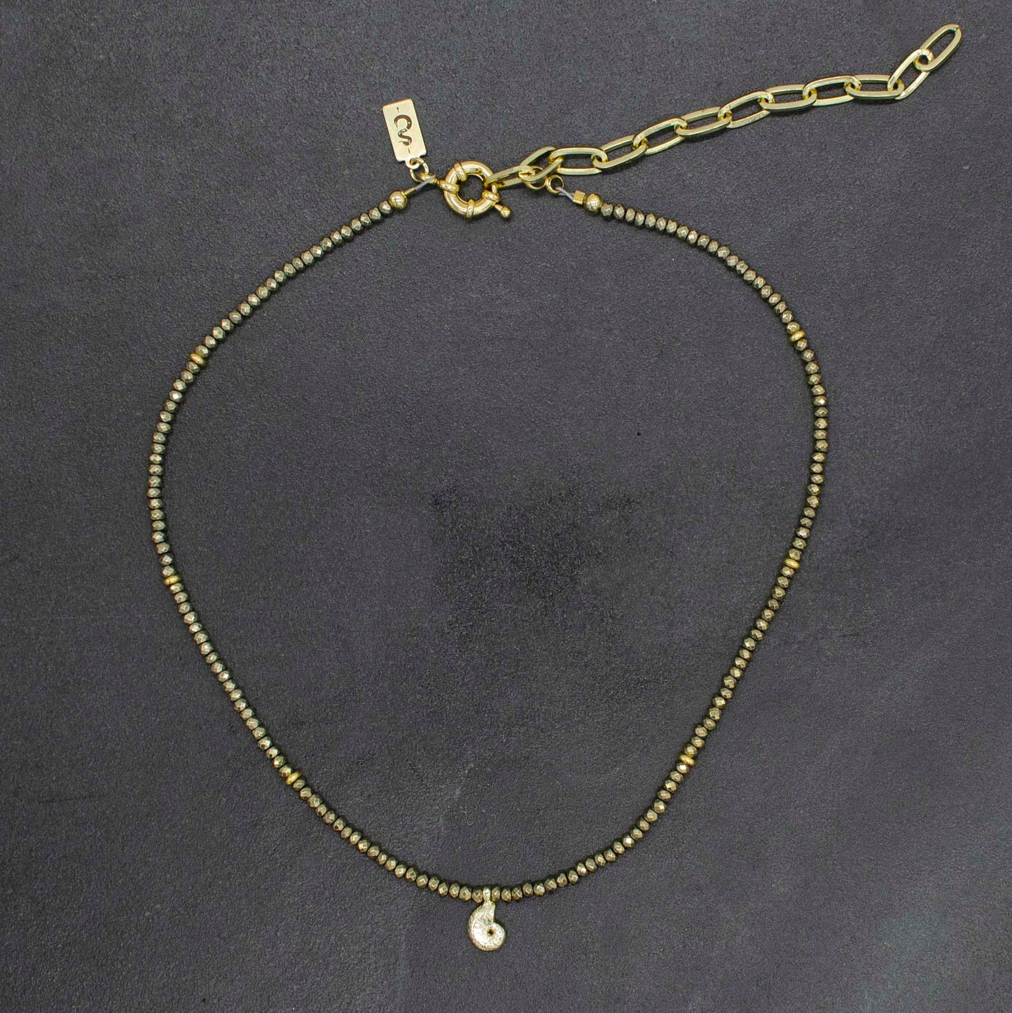 Beaded Pyrite Ammonite Neckalce
