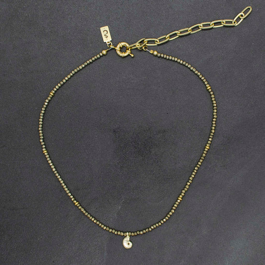 Beaded Pyrite Ammonite Neckalce